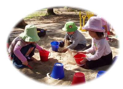Kids playing in the Three Bears Kindergarten sand pit